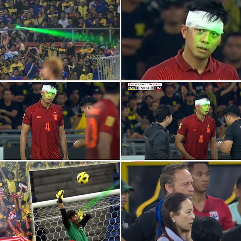 Cầu thủ Thái Lan bị CĐV Malaysia chiếu đèn như Tấn Trường vào năm 2010