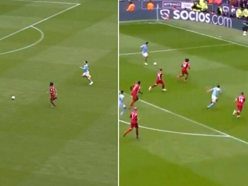 Grealish ngăn Salah trong pha thoát xuống đối mặt trước khi kiến tạo ở đầu sân bên kia