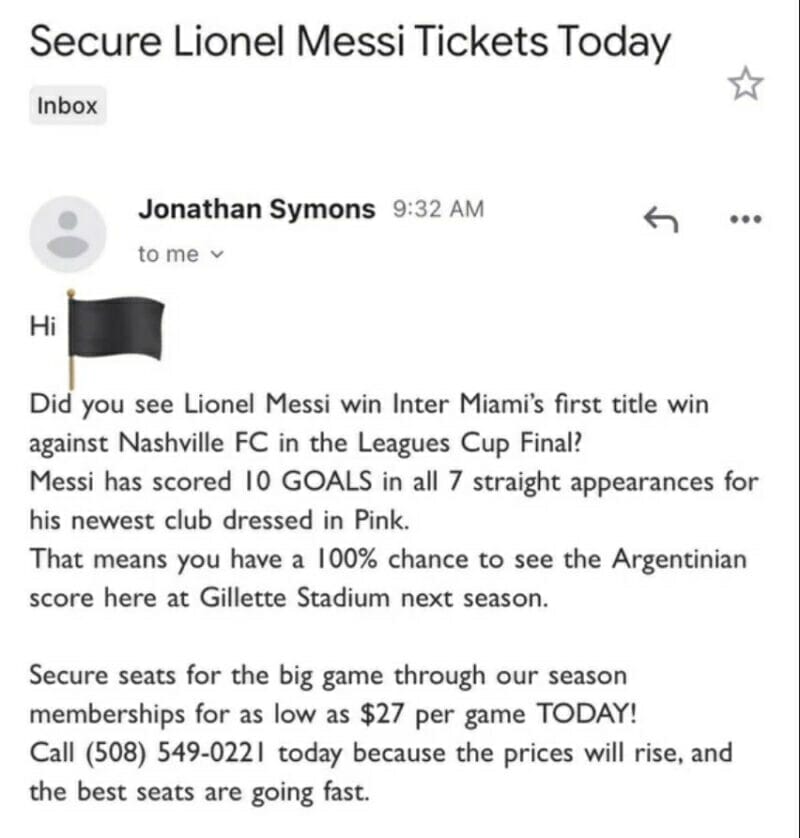 Email quảng cáo bán vé của New England Revolution tạo ra cơn sốt trào lưu tại Mỹ