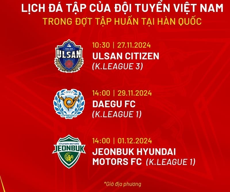 Lịch thi đấu giao hữu của ĐT Việt Nam